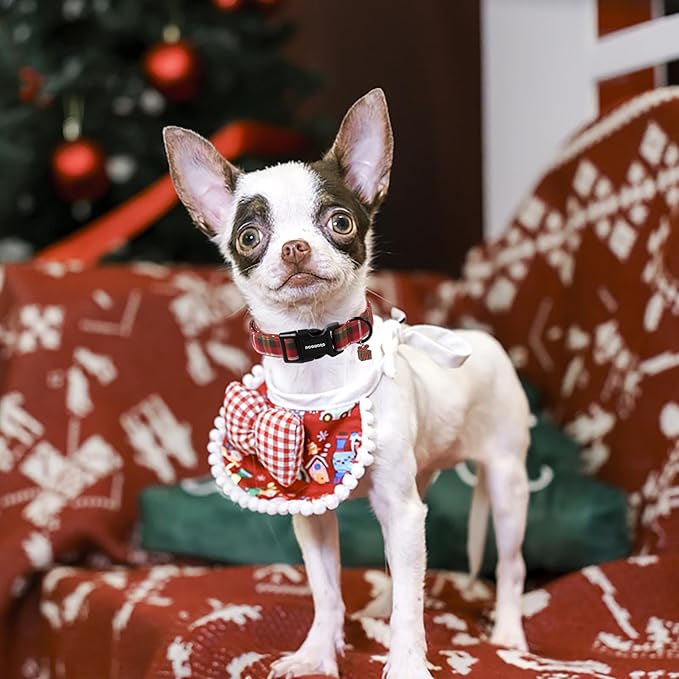 DOGWONG Christmas Plaid Dog Collar, Cute Adjustable Red Collar for Boy and Girl Dogs, Dog Collar with Strong Plastic Buckle for Small Medium Large Dogs,L