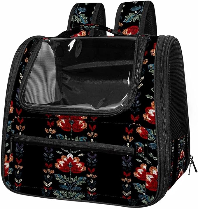 Portable Travel pet Backpack Carrier Hamster Bag Small Dog cat Carrier Breathable Hang Bag, Motifs African Boho Paisley Floral (22)