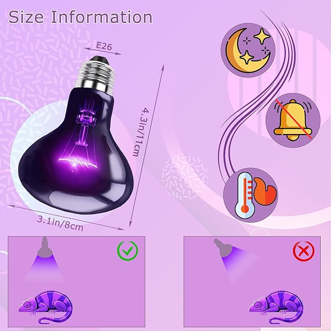 75W Reptile Night Light Bulb, UVA Heat Lamp – Simulated Natural Moonlight Purple Basking Bulb for Bearded Dragon, Lizard, Snake, Turtle, Chameleon, Amphibians, Aquarium & Terrarium Use