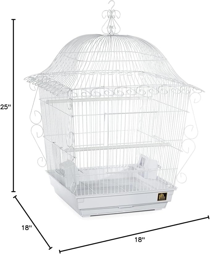 Baroque Brilliance Scrollwork Bird Cage with Intricate Design, Durable Metal Construction, Spacious Interior White