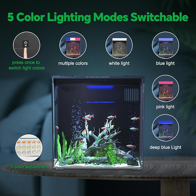 Fish Tank, 1.2 Gallons Betta Fish Tanks, Smart Aquarium Fish tank, Self Cleaning Filter System with 5 Color Led Light, Auto-Looping& Quiet Pump,Fish Aquariums for Betta Shrimp Guppy Jellyfish Goldfish