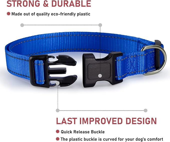 Reflective Dog Collar with Buckle Adjustable Safety Nylon Collars for Small Medium Large Dogs, Navy Blue S
