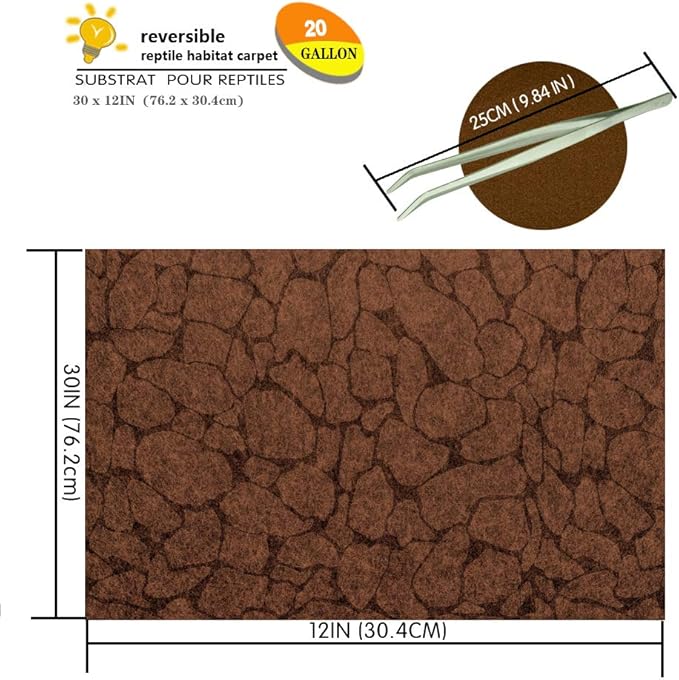 2PCS Reptile Carpet 20 Gallon, Pet Terrarium Liner, Reptiles Cage Mat/Substrate for Snakes, Chameleons, Geckos and Bearded Dragon Tank Accessories with Tweezers Feeding Tongs Desert(30*12in)