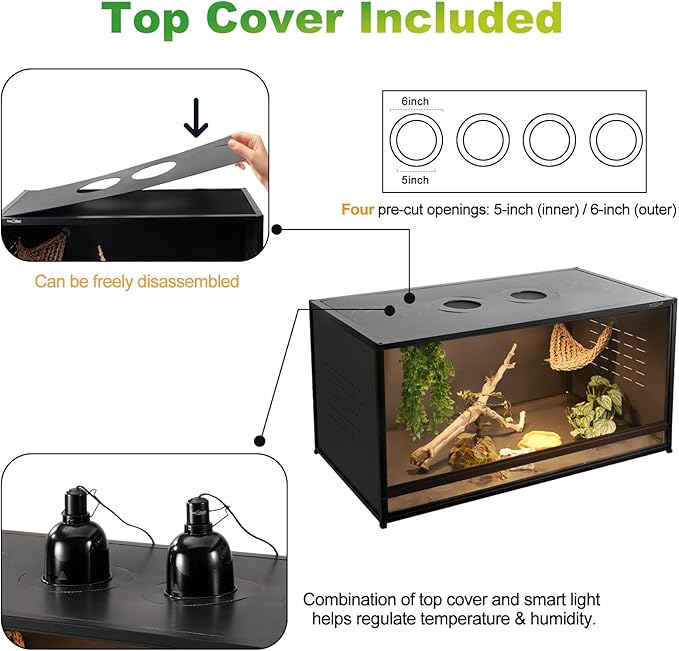 230 Gallon Bearded Dragon Tank, 48"x24"x46" Reptile Terrarium with Mesh Top Cover and PVC Side Panels, Front Sliding Glass Door with Combination Lock, Tall Enclosure for Ball Python, Snake, Lizard