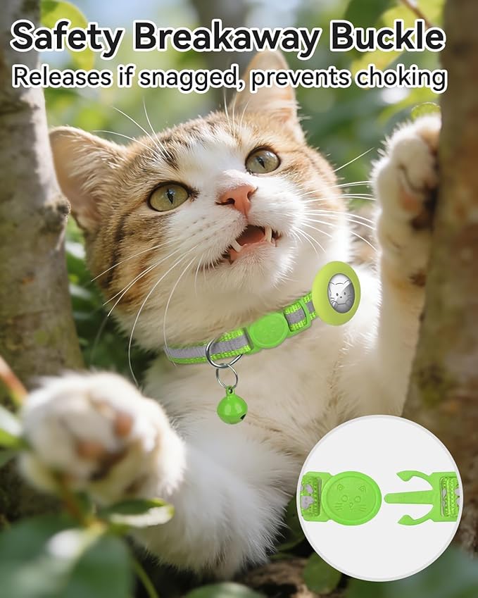 Joytale AirTag Cat Collar 2 Pack with Breakaway Safety Buckle, Reflective Cats Collar with AirTag Holder, Adjustable 7.5-12.5 Inch, Anti-Fraying Lightweight for Girl Boy Kitten, Green