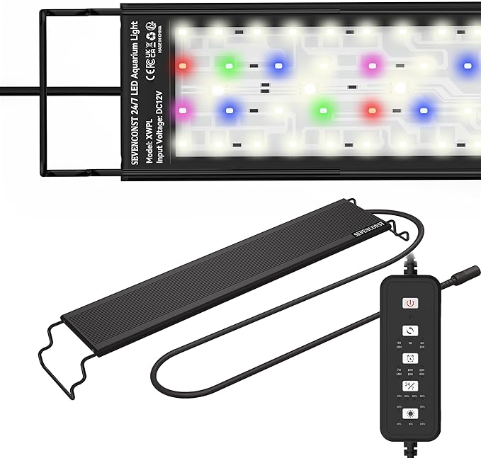 24/7 Mode LED Aquarium Light for 30-36 Inch Plant & Fish Tank, IP68 Full Spectrum Light, Sunrise-Daylight-Moonlight, White Red Green Blue Pink LEDs with Extendable Brackets for Freshwater