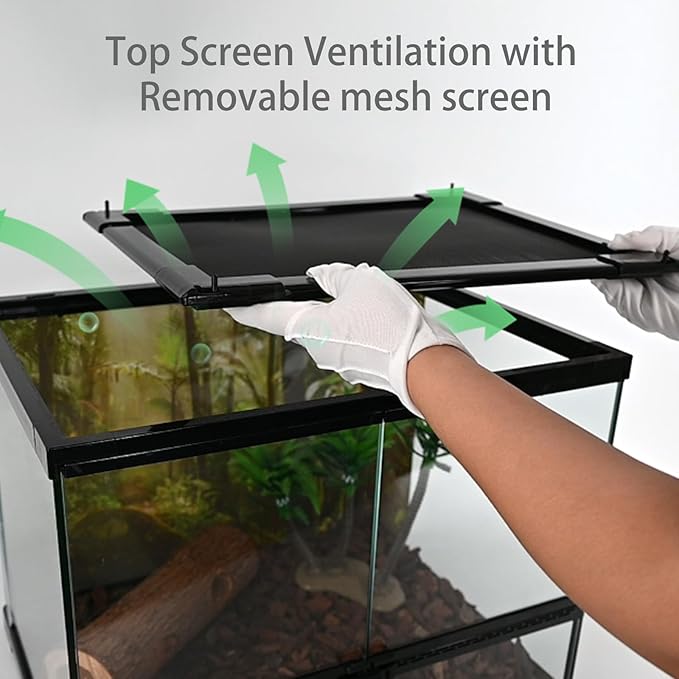 Reptile Glass Tank 18"*14"*14" Terrarium Habitat with Double Front Opening Door and Top Screen Ventilation for Bearded Dragon,Lizard,Leopard Gecko,Snake,Hermit Crab,Turtle