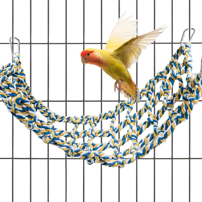 Bird Cage Accessories, Long Rope Bridge with Metal Hooks, Hanging Climbing Toys, Rope Bridge for Bird, Hamster, Rat, Guniea Pig, Sugar Glider, Squirrel, Bearded Dragon, Snake