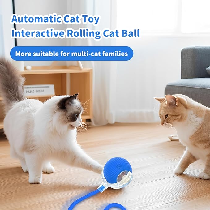 Interactive Cat Toys for Indoor Cats Smart Automatic Ball Rolling for Bored Kitten Pet Upgraded Speedy Moving Chase Dogs Toy Blue