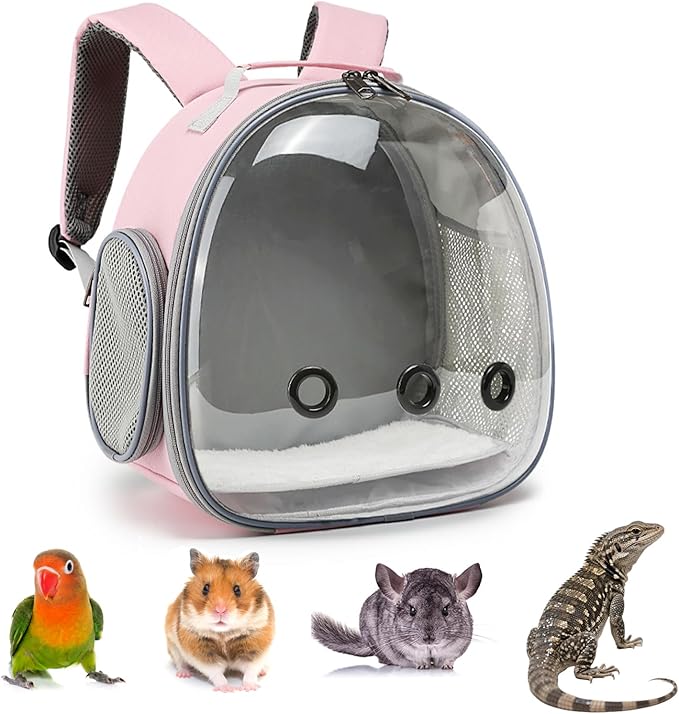 Portable Travel pet Backpack Carrier Small Animal Travel Bag for Hamster, Guinea Pig, Bird, Cat, Rabbit, Pink (Pink)