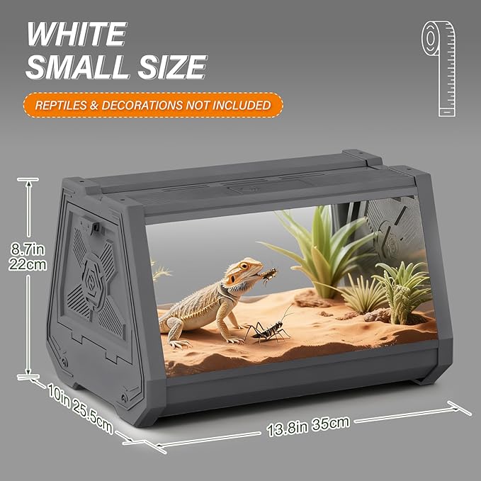 Reptile Terrarium,Anti-Breakage Lizard Cage, High-Transparency Viewing Window,Dual-Side Escape-Proof Doors,Integrated Lighting,Ideal for Mini Gecko,Insect,Tarantula,Frog，Gray
