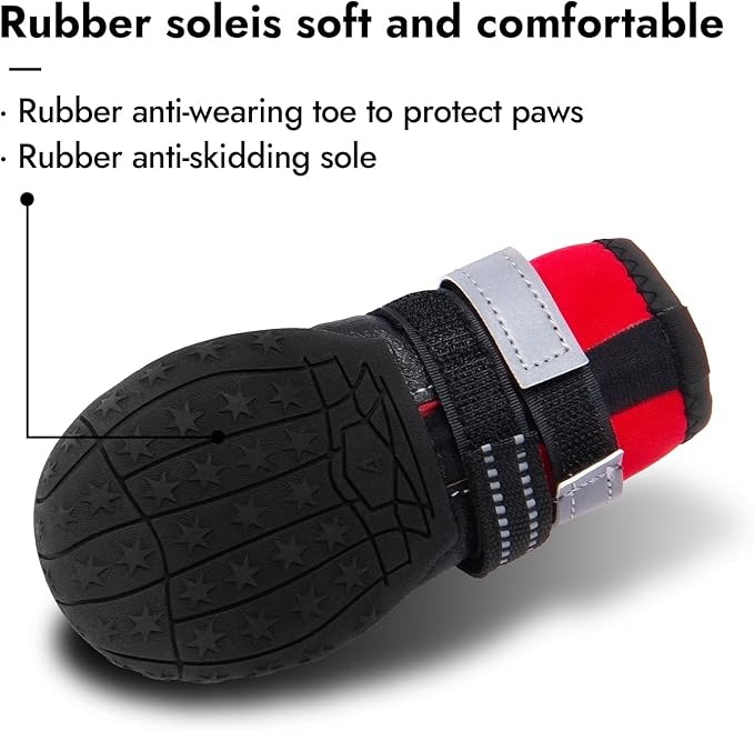 Dog Shoes, Waterproof Dog Boots & Paw Protectors with Anti-Slip Sole, 4pcs/Set Pet Dog Booties, Reflective Dog Shoes for Small Medium Large, Winter Snowy Summer Hot Pavement (Red, 5# (M))