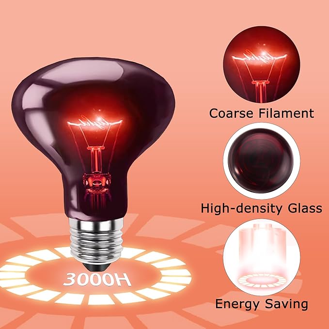 60W Infrared Red Heat Lamp – Basking Spot Bulb for Reptiles, Bearded Dragons, Chameleons, Snakes & Lizards; Ideal Red Heat Emitter for Chickens Coop and Brooder Use, E26 Base | 2 Pack