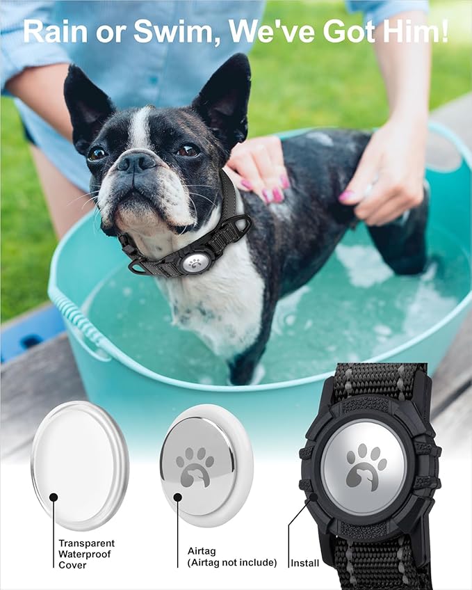 TagME Airtag Dog Collar,Waterproof Reflective Pet Collar with Airtag Holder,Soft Padded and Double D-Rings for Small Dogs,Black