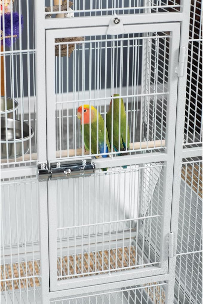 Mid-Century Marvel Bird Cage with Retro-Inspired Design, Durable Construction, Spacious Interior, and Elegant Finish for Stylish Pewter White