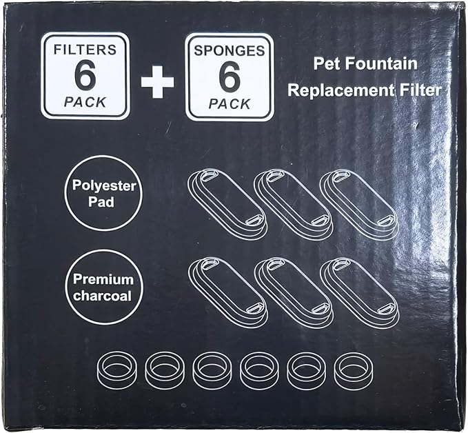 GIOTOHUN 12 Cat Water Fountain Filters: Cat Fountain Filter - Pet Water Fountain Filter - 6 Filters + 6 Sponges of Cat Dispenser - Filter Loose Hair (Sponges) - Triple Filtration (Filters)