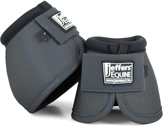Jeffers Equine No Turn Bell Boots for Horses - Grey, Medium | Shock Absorbing Hoof Protection | Secure Double Hook & Loop Closure, Perfect for Travel, Turnout, Training, & Riding - 1 Pair