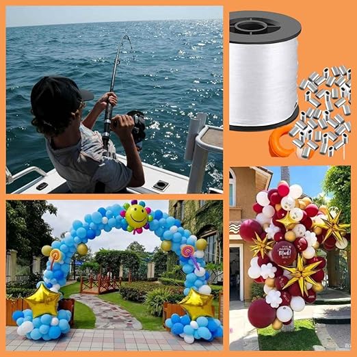 Aboda Clear Fishing Wire Dia. 0.2 mm to 1 mm 656ft Fishing Line for Crafts Hanging Beading Clear String for Hanging Decorations Balloons Garlands with Crimp Sleeves 17lb Test