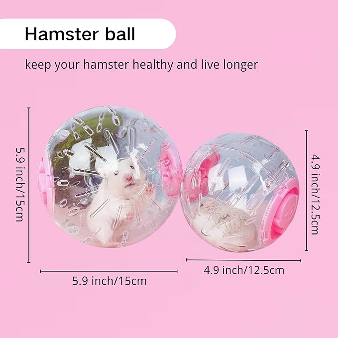 4.9" Hamster Wheel,Exercise Ball & Wheel - Silent Running Toy with Anti-Skid,Transparent Hamster Ball,Breathable Design & Rope for Easy Carry,for Little/Dwarf Mouse, Pink
