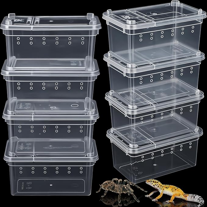 Irenare 8 Pcs Reptile Breeding Box Plastic Spider Terrarium Tarantula Feeding Box for Bearded Dragon Lizard Spider Gecko Scorpion(Vent Holes,Clear,4.33 x 2.76 x 2.95 Inch)