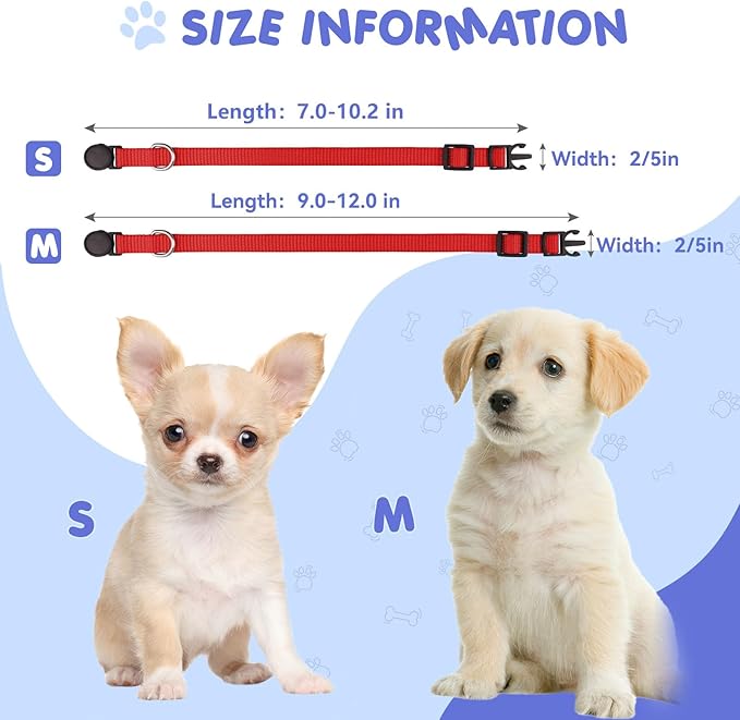 Puppy Collars for Litter,Puppy Collars for Small Puppies Soft Nylon Safety Whelping Litter Collar for Newborn Pets with Record Keeping Charts 12pcs(S)