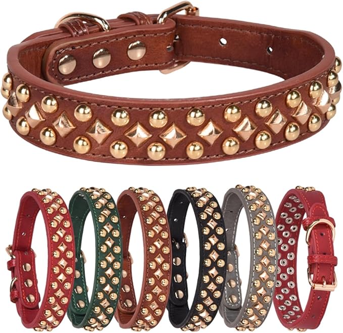 Spiked Dog Collar Soft Pu Leather Mushrooms Rivet Spike Studded Puppy Adjustable Pet Collars for Small Breeds (S, Green3)