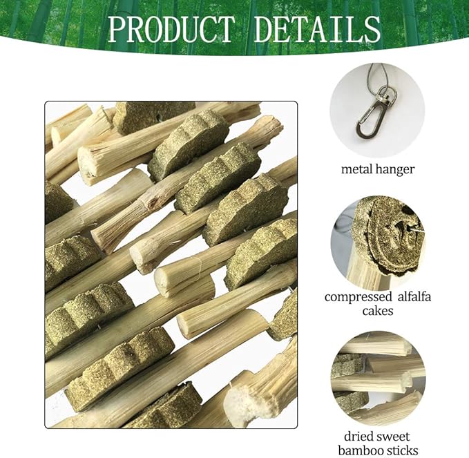 kathson Chinchilla Treats Bunny Chew Toys for Rabbits Teeth Grinding,Organic Bamboo Sticks Natural Toys for Hamsters 2 Pack