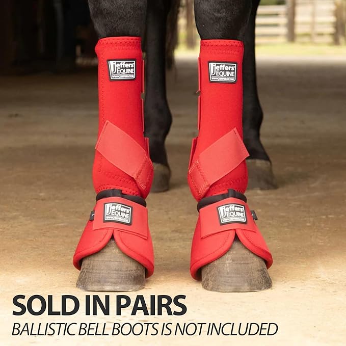 Jeffers Equine Protective Horse Boots 1 Pair Red - Safe Neoprene Leg Guards & Comfortable Fit, Durable Strap Closures, Front & Hind Support, Equestrian Accessories for Travel & Riding - Medium
