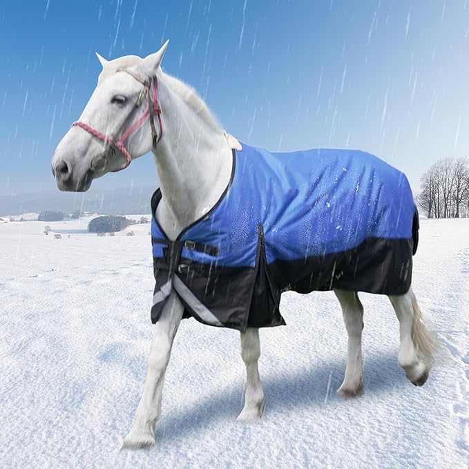 72” Winter Horse Blanket, 1200D Waterproof Poly Horse Turnout Blanket, Tear-Resistant Warmth Horse Blanket with Snuggit 220G Filling, Breathable Thick Turnout Blankets for Horse