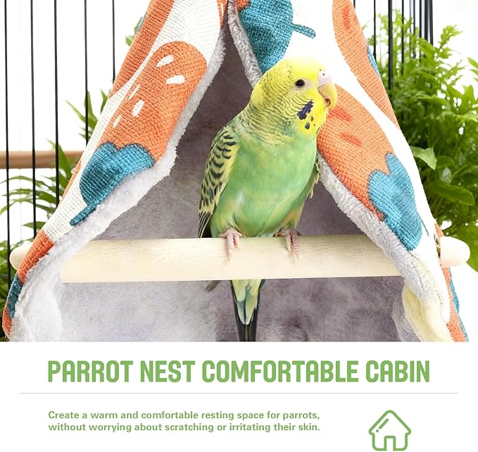 Bird Bed Blanket Parrot Nest Snuggle Hut for Cage Accessories,Bird Nest House Bed Hanging Hammock,Tent Hammock Wood Stand Perch Swing Toy for Cockatiel Lovebird Cockatoo(red)