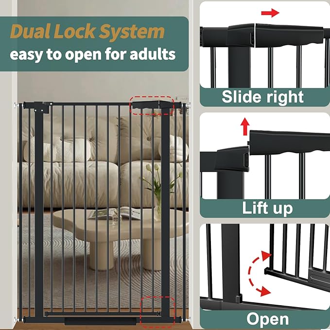 40.55" Tall, 34.05-45.86 Inch Wide, 1.37" Ultra Narrow Spacing Dog Pet Baby Gate Indoor for Doorway Hallway, Pressure Mounted 35 36 37 38 39 40 41 42 43 44 45 Inches Wide Black