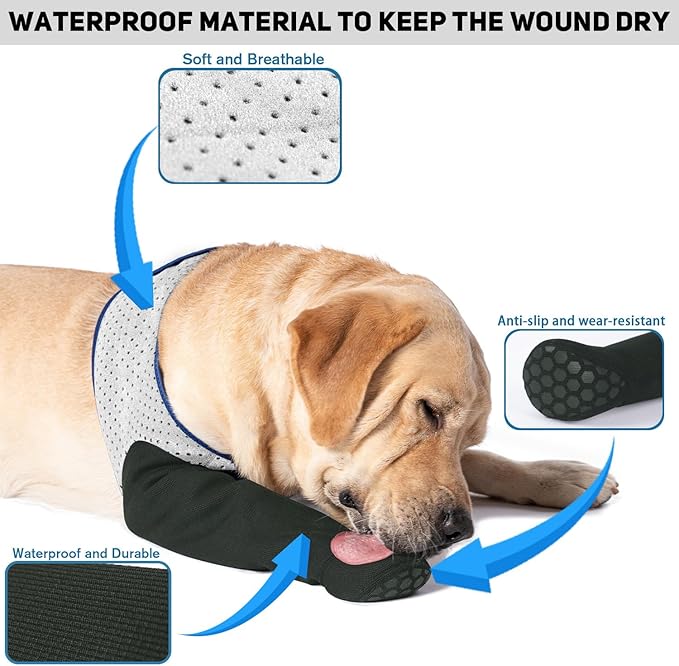 COODEO Dog Socks to Prevent Licking Paws, Healing Boots & Paw Protectors with Non-Slip Bottoms for Wound Protection, Waterproof Sleeve Shoes for Licking（Grey，XL_Left