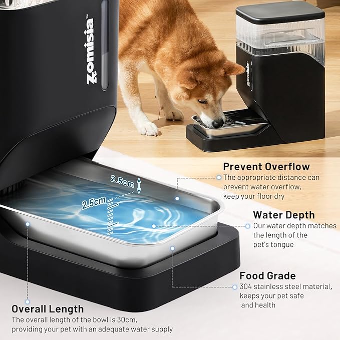 Gravity Cat Water Dispenser 6L with Stainless Steel Bowl, Automatic Water Bowl Dispenser for Cats, 1.6 Gallon Pet Waterer 100% BPA Free, White