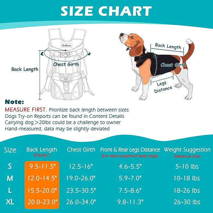 PetBonus Pet Front Dog Carrier Backpacks, Adjustable Pet Backpack, Legs Out Easy-fit Puppy Chest Carrier for Medium Small Dogs, Hands Free for Hiking, Cycling (Black, XL)