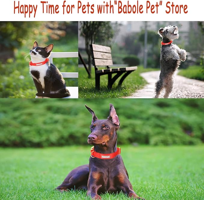 Nylon Dog Collar - Adjustable Red Soft Webbing Dog Collars for Small Medium Large Dogs Boy Girl Puppy Collar with Safety Metal Buckle M