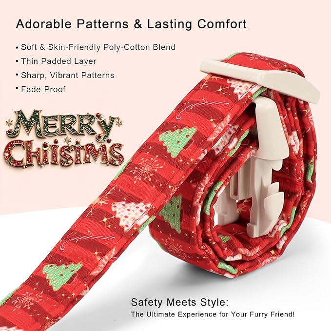 Christmas Dog Collar - Cute Red Christmas Tree Festive Puppy Collar with Safety Buckle, Soft Adjustable Holiday Dog Collars for Small Medium Large Dogs L