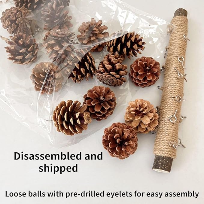 Parrot Toys Natural Pine Cones Bird Chew Toys Hanging Chewing Sticks Toys Bird Cage Toys for Conures Parakeets Cockatoo Cockatiel (with 8 Pinecones)