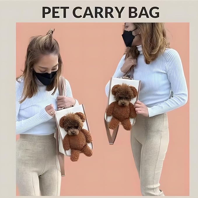 Portable Pet Carrier Bag - One-Shoulder Portable Cute Dog Outing Largecarrier Bag, Cute Bear Face Design with Peekaboo Window, Large Capacity PU Pet Out Shoulder Bag for Small Dogs & Cats (Small)