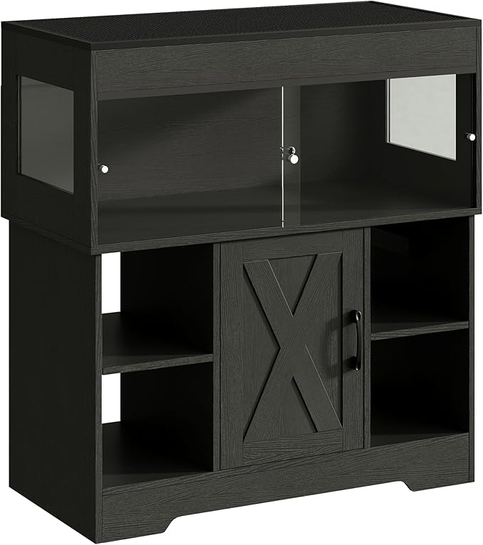 40 Gallon Reptile Terrarium Tank with Storage Cabinet, Reptile Tank with Stand, for Leopard Geckos, Corn Snakes, Juvenile Pets, Sliding Acrylic Doors, Mesh Top, Power Outlet, Black PX03RTB