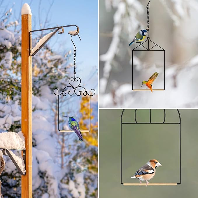 3PK Metal Frame Hummingbird Swings and Perches with Wooden Dowel Black Bird Swing Outdoor Bird Perch Humming Bird Swing