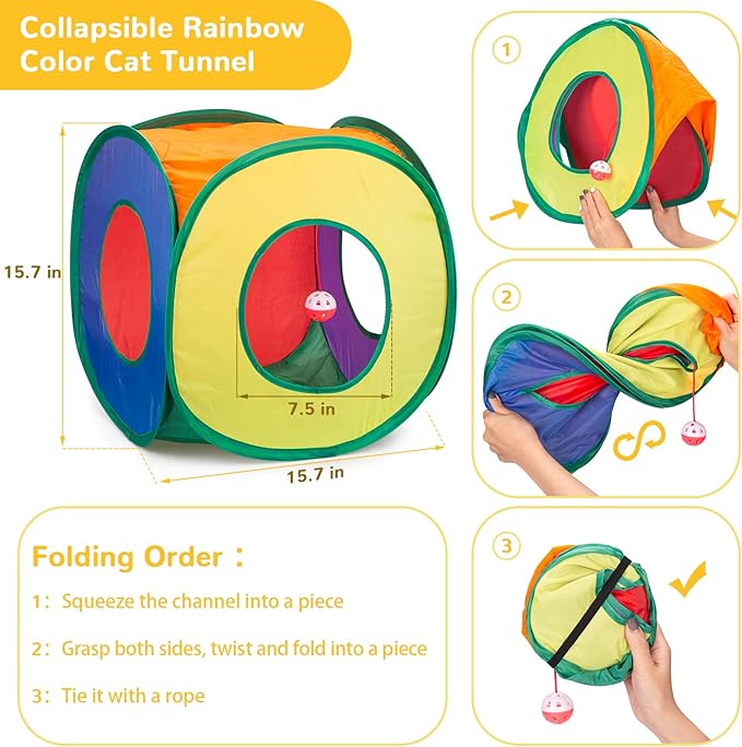 Retro Shaw Cat Toys Packs 33Pcs, Interactive Kitten Toys for Indoor Cats Kitty with Collapsible Play Tunnel Tube Tent Feather Wand Teaser Bell Fuzzy Ball Springs Mouse Toy