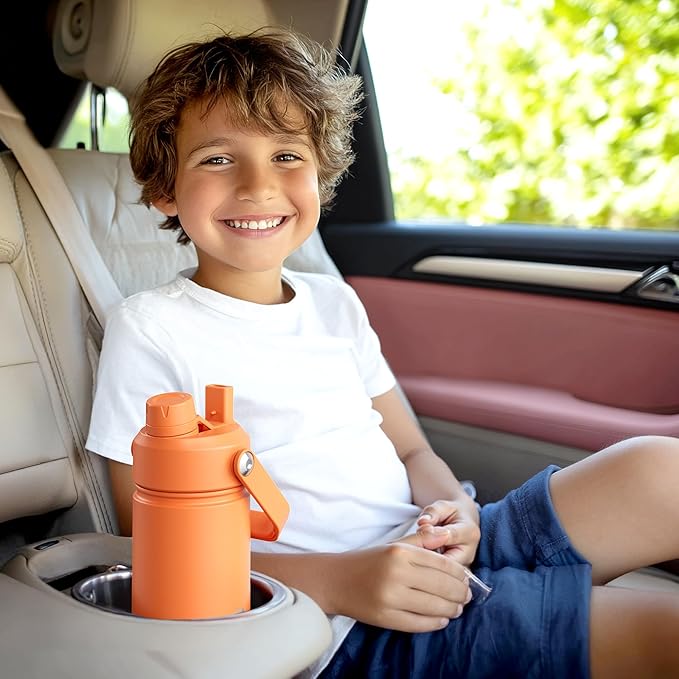 Kids Insualated Water Bottle with Straw - 12oz Stainless Steel Water Bottle with Dual Spouts, Leak-Proof, BPA-Free, Double Wall Vacuum Keeps Cold for 24 Hours for Sports, Travel, School (Azure Blue)