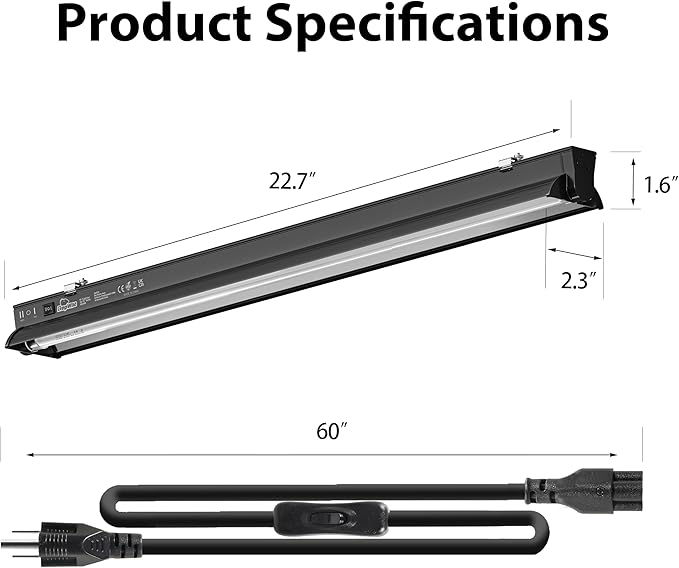 T5 HO 10.0 UVB Light for Reptiles, 24W Light Fixture Combo Kit with Switchable 5.0 & 10.0 UVB Output, 22" Fluorescent Tube UVA UVB Reptile Light for Reptile Eco-Tanks and Aquariums