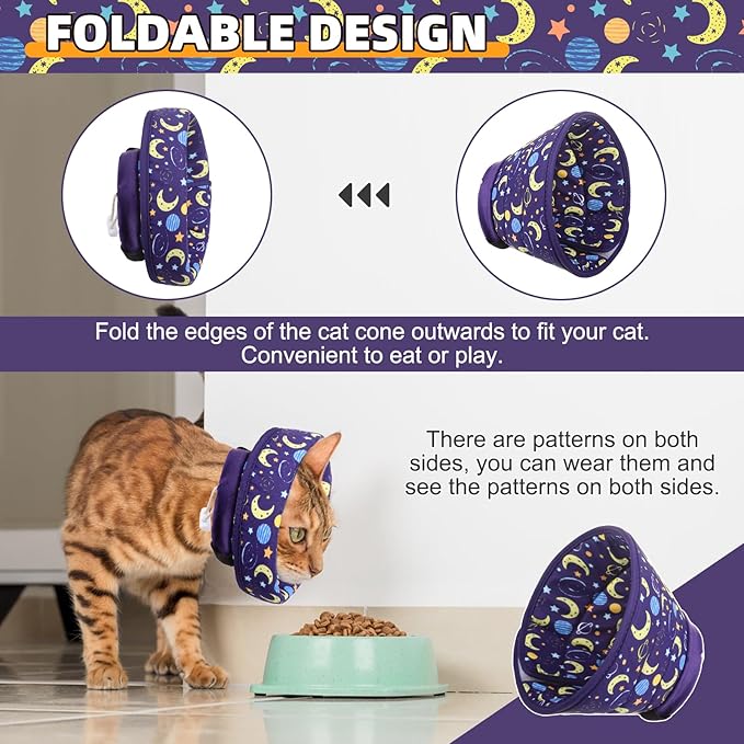 KOOLTAIL Cat Cone Collar, Adjustable Soft Comfortable Cat Recovery Collar to Stop Licking, Foldable Donut Water Resistant Pet Cone for Small Large Cats Kittens After Surgery Star S