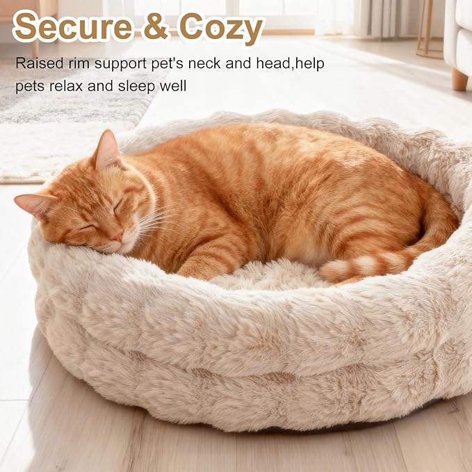 Cat Beds for Indoor Cats, Washable Round Beds for Small Dog and Cats, Soft Plush Faux Fur Removable Pet Bed for Puppy and Kitten, 20"x20"x6"