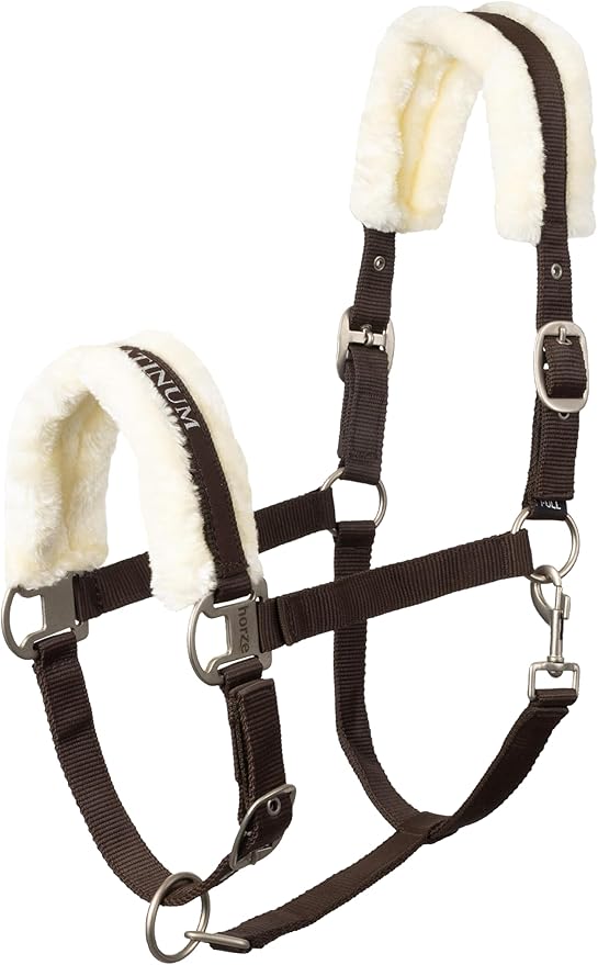 HORZE Howard Soft Fleece Padded Adjustable Polyester Horse Halter - Dark Brown - Cob