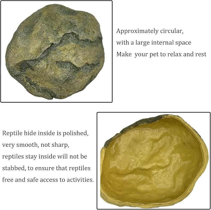 Extra Large Reptile Hide - Resin Snake Caves for Ball Pythons, Simulation Rock Hideout for Habitat, Lizard, Leopard Gecko, Bearded Dragon - Yellowish-Brown