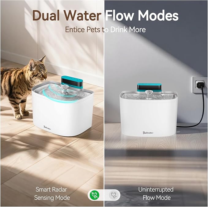 Cat Water Fountain, App Control Wireless Cat Fountain, 122oz/3.6L Pumpless Water Fountains for Cats Indoor with Stainless Steel Tray, Wi-Fi Dog and Pet Water Fountain (White, Fountain+8 Fliters)