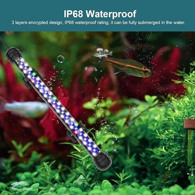 Led Aquarium Light with Timer, Submersible Aquarium Plant Light, Fish Tank Light with Auto On/Off, 3 Lighting Modes, Adjustable Brightness (15 inch for 16-27inch Planted Tank), 9W