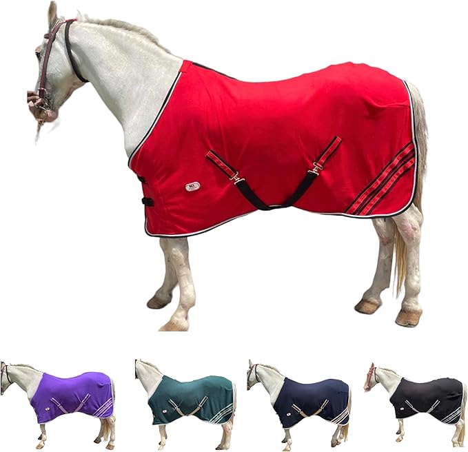 Majestic Ally Anti Pill Fleece Horse Blanket/Sheet with Silver Braided Rope (Red, 80)